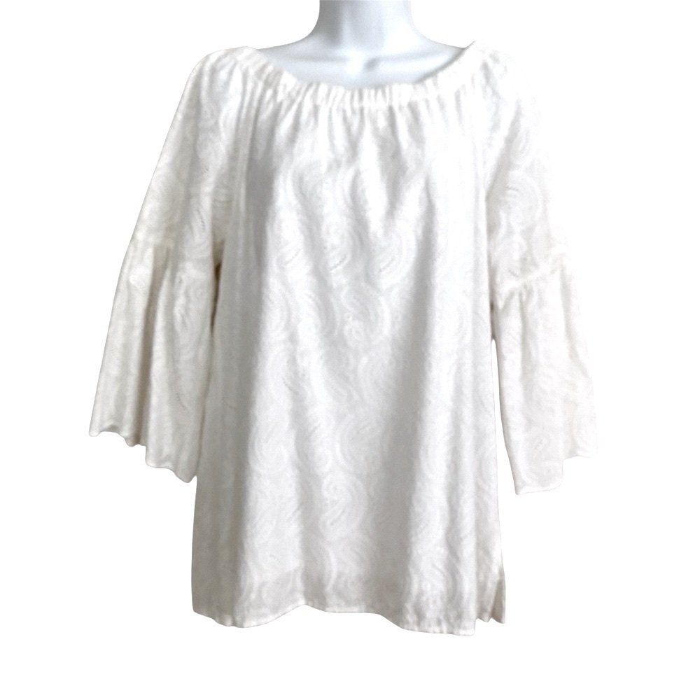Ali Miles White Cotton Eyelet Tunic Blouse Medium Embroidered Peasant Spring